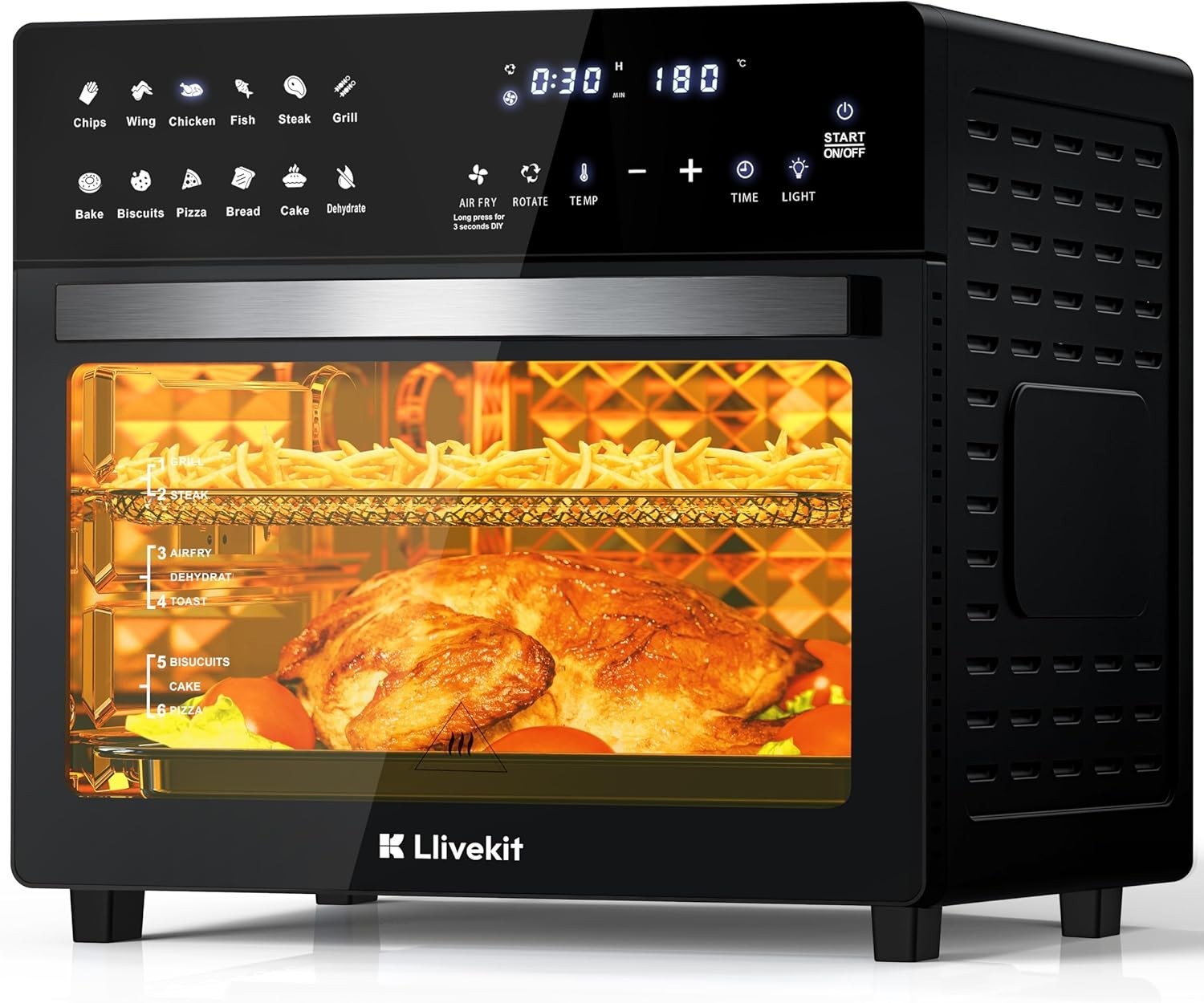26L Air Fryer Oven Rotisserie Touchscreen 12 Presets 1700W Low Fat XXL