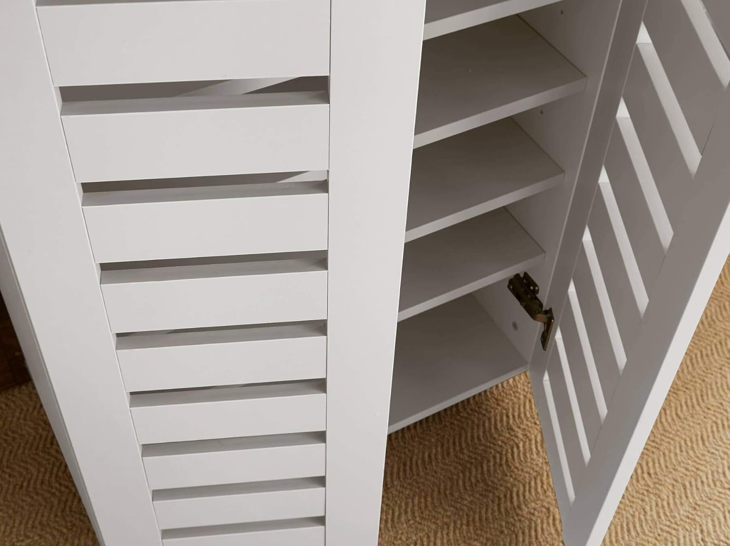 2-Door Wooden Shoe Cabinet with 5 Shelves, 60x33x87 cm White