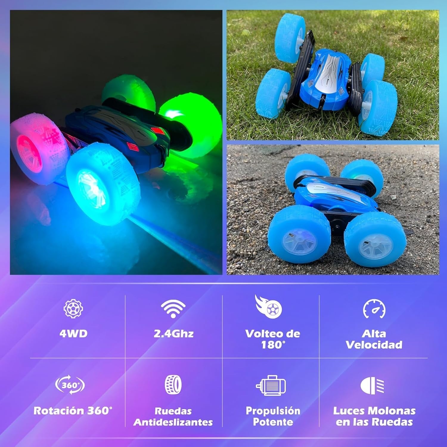 360° Flip RC Stunt Car LED Wheel Lights 2 Battery Off-Road Toy Kids 6+