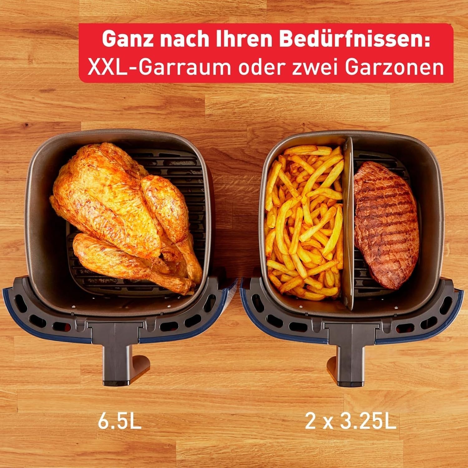 XXL Air Fryer Grill 6.5L 2 in 1 Hot Air Fryer Smoke Free 8 Presets