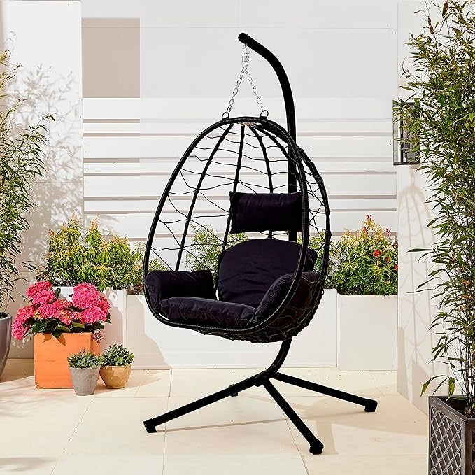 Rattan Egg Chair Swing Hammock Seat w/ Cushions – Foldable 130KG Max