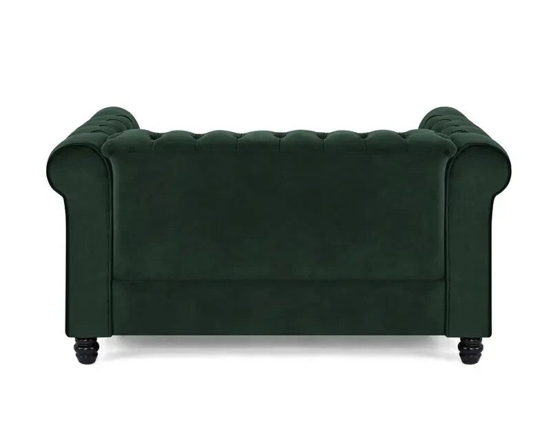 Green Velvet Chesterfield 2 Seater Sofa Tufted Scroll Arm UK Ready