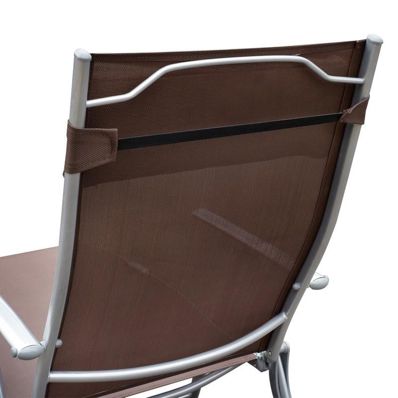 Outdoor Steel Recliner Folding Sun Lounger Chair 7-Position Brown Textilene