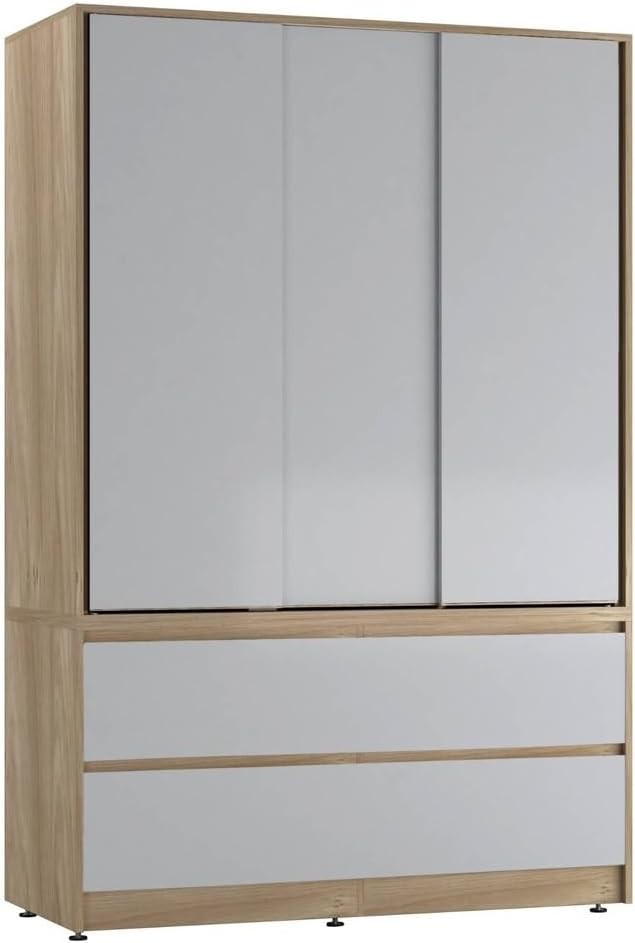 Grey Sliding Door Wardrobe 4 Drawers Hanging Rail Modern Storage Unit
