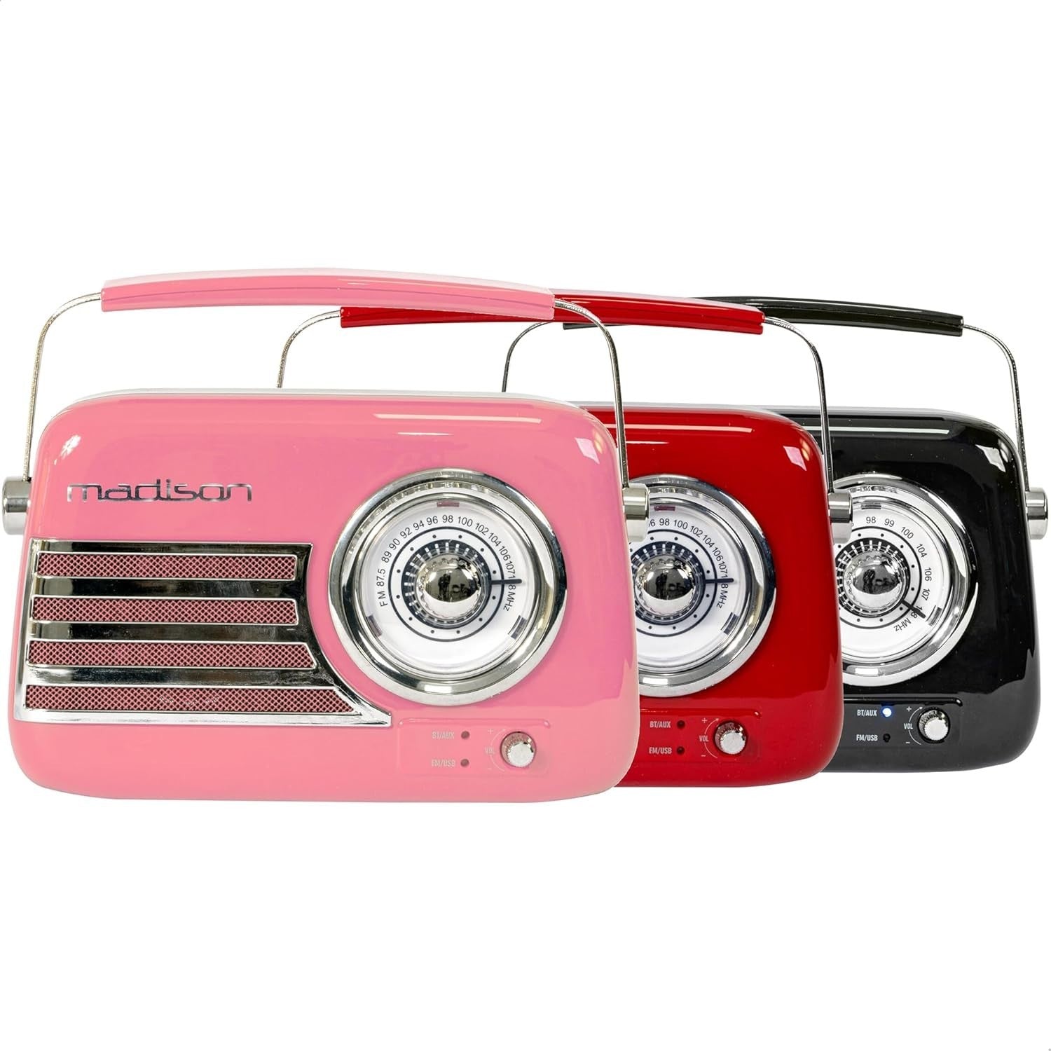 Vintage FM Radio 30W Bluetooth USB AUX Retro Portable Pink