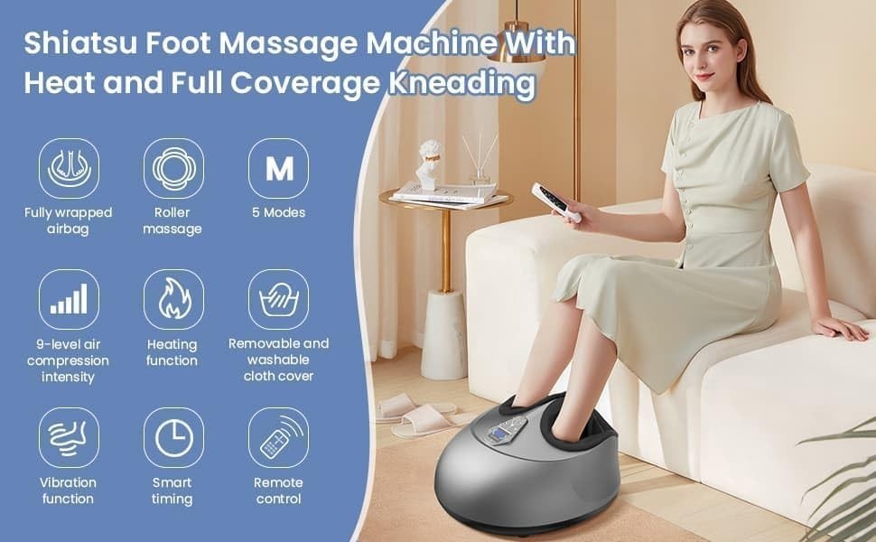 Shiatsu Foot Massager with Heat Deep Kneading Rolling & Vibration Therapy