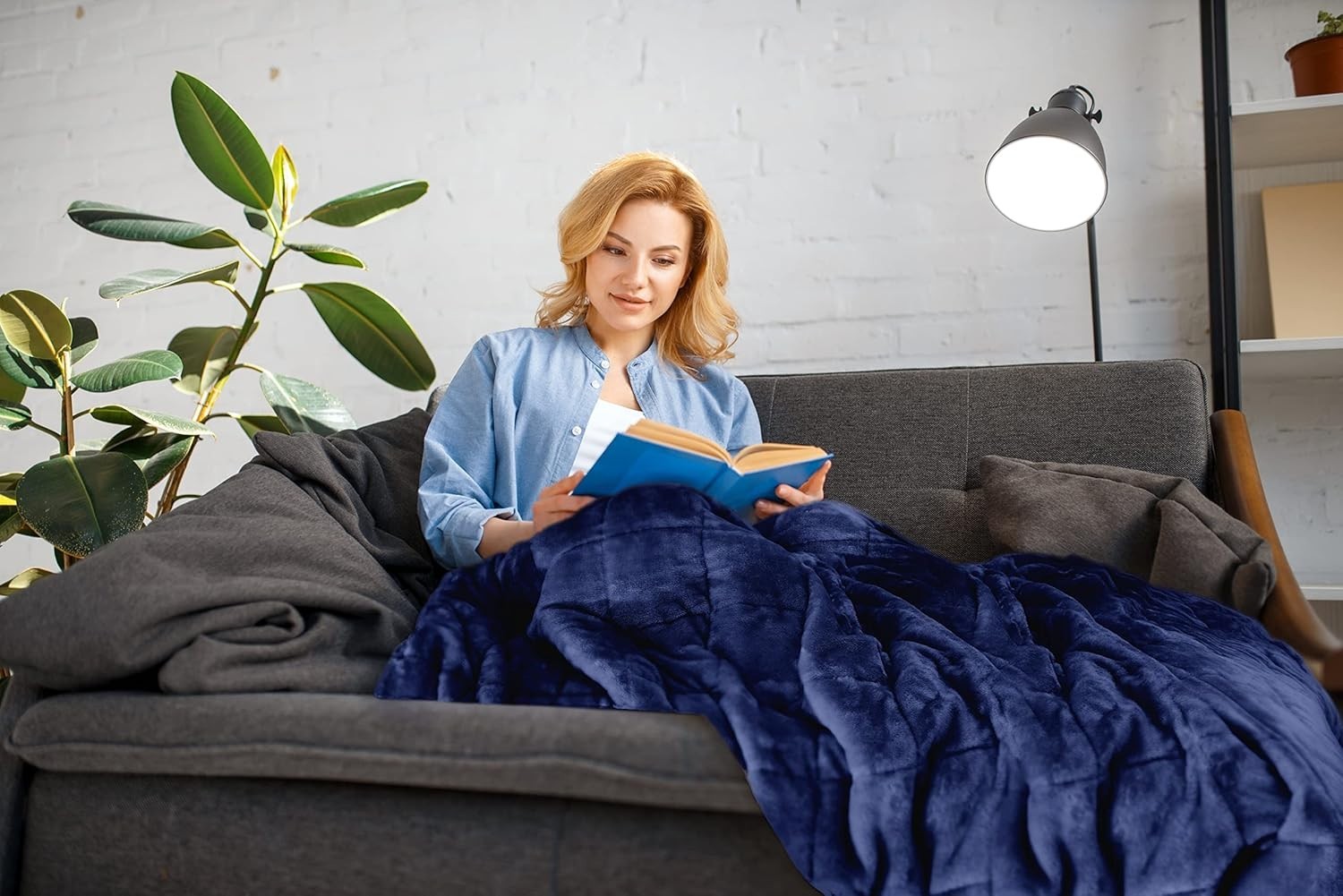 4.1kg Weighted Sherpa Blanket Navy Blue 50x60" (127x152cm) Soft and Cozy