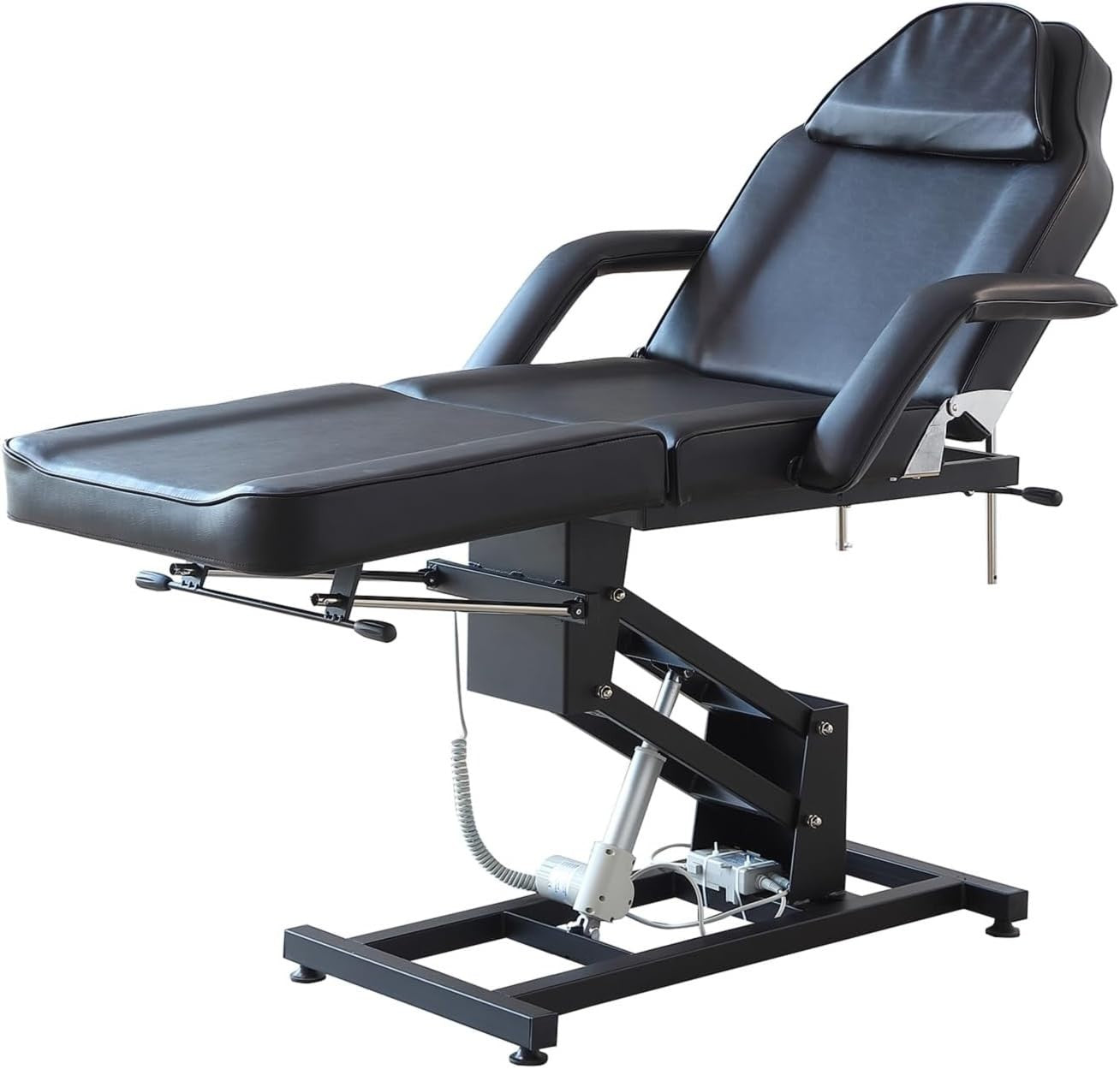 Electric 3-Section Beauty Massage Bed w/ Head Cushion & Swivel Stool Black