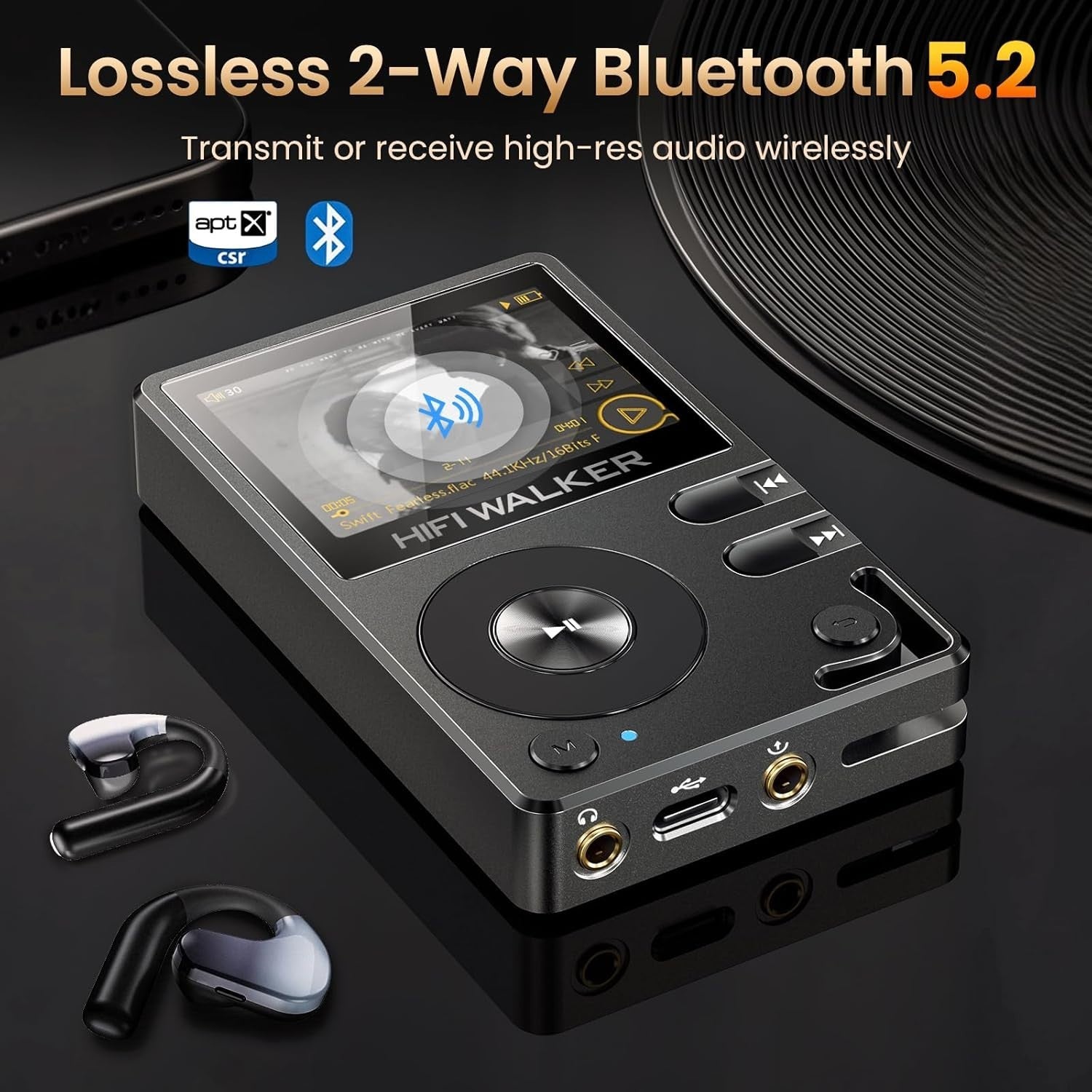 Hi-Res Bluetooth 5.2 MP3 Player | FLAC DSD DAC, 64GB Expandable Music Player