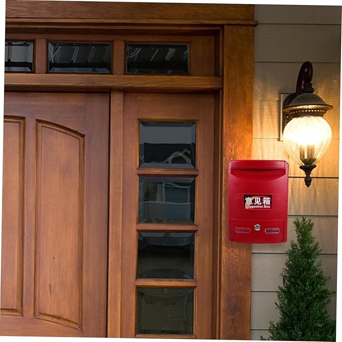 Lockable Wall Mount Mailbox Red ABS Weatherproof Secure Post Box 28.5x21.5x8cm