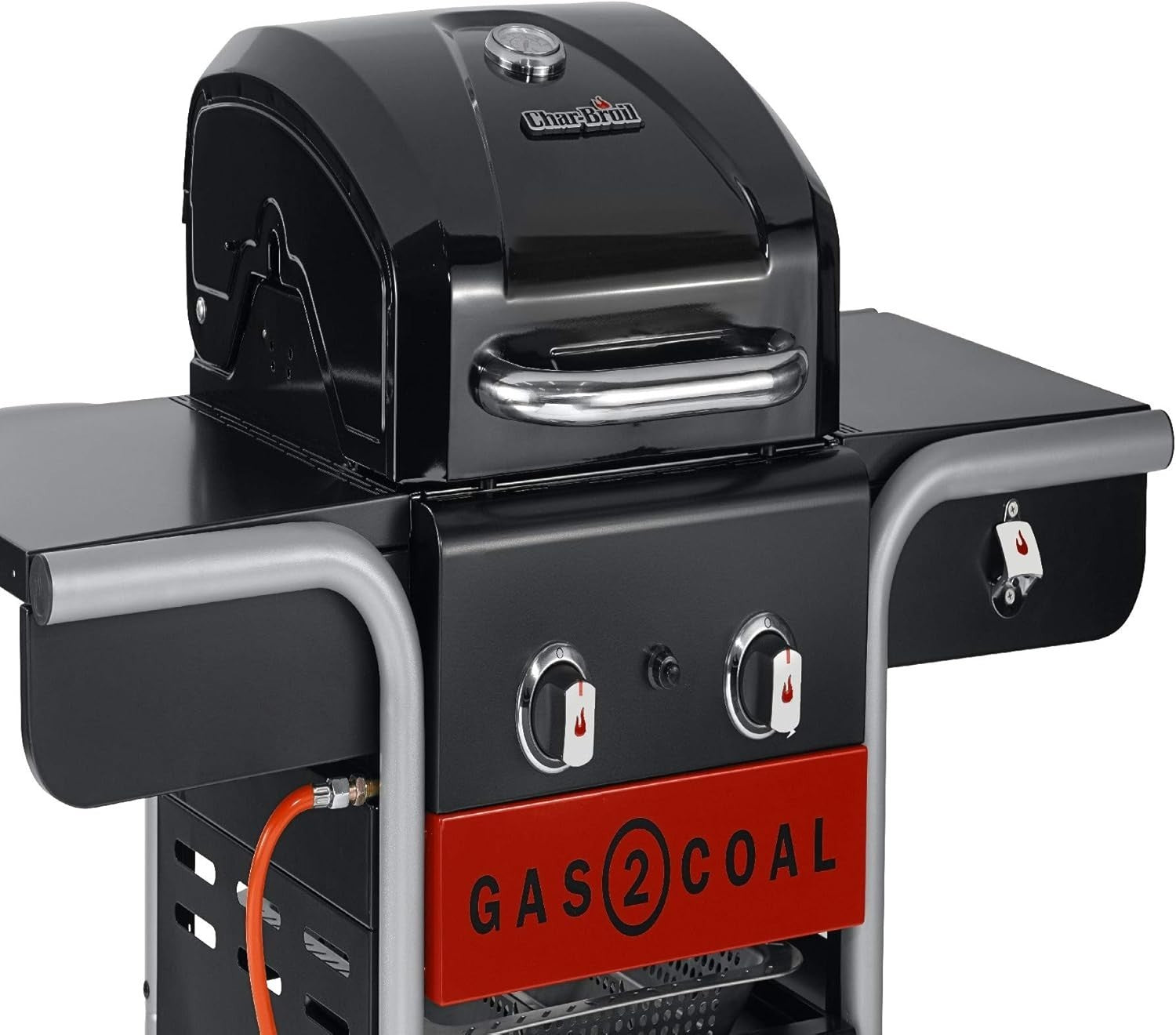 Hybrid Gas & Charcoal BBQ Grill 2 Burner Outdoor Barbecue with Side Shelves
