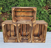 4-Piece Burnt Effect Wooden Storage Crates Organizer 30x20x15cm Durable