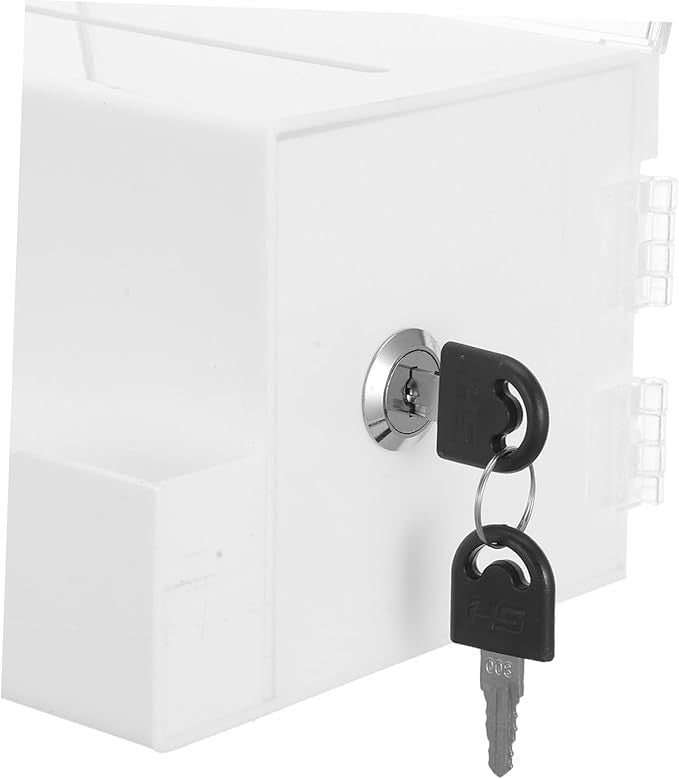 Lockable Acrylic Suggestion Donation Box White | Secure Ballot Tip Fundraiser