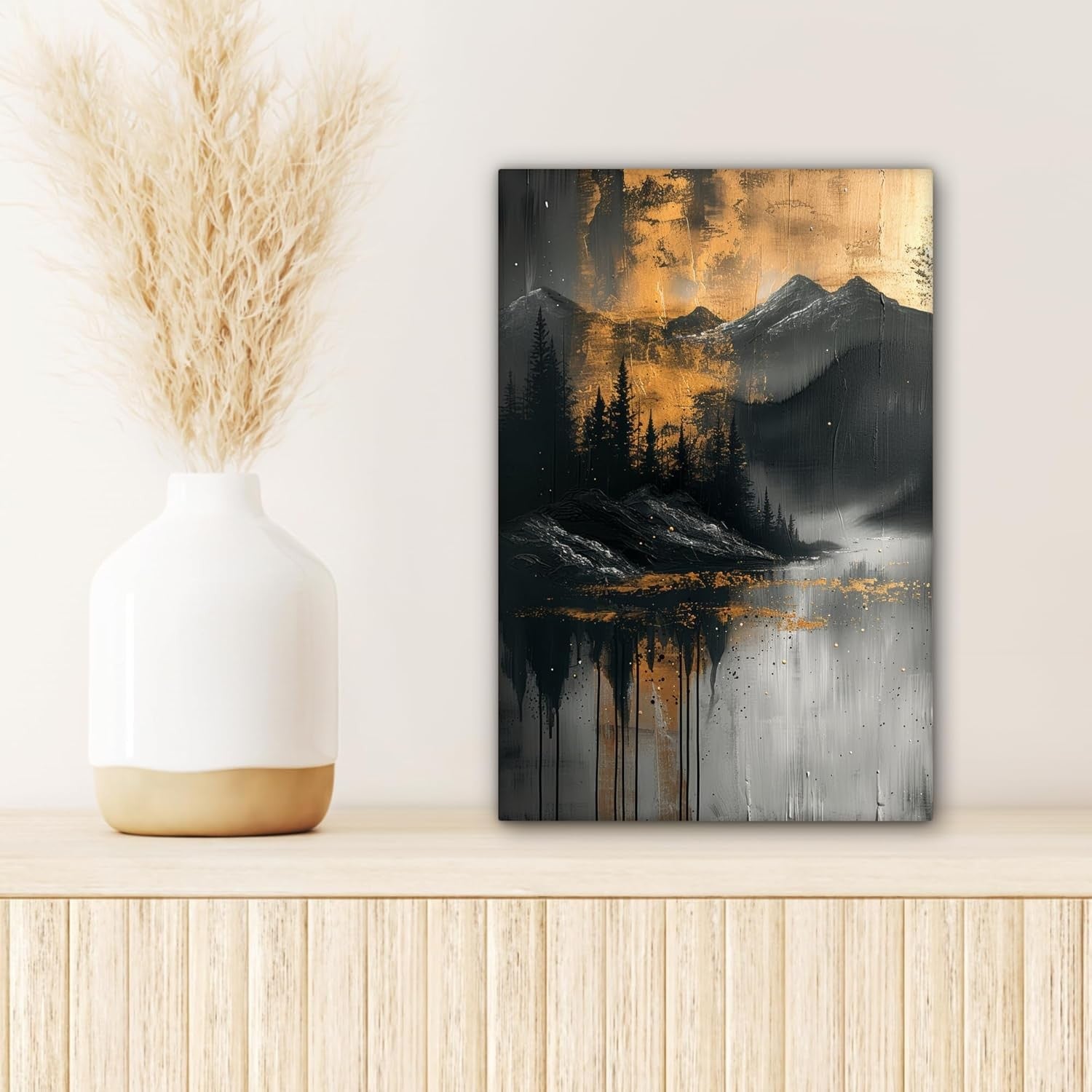 Gold Black Forest Canvas Wall Art 20x30cm Framed Modern Print