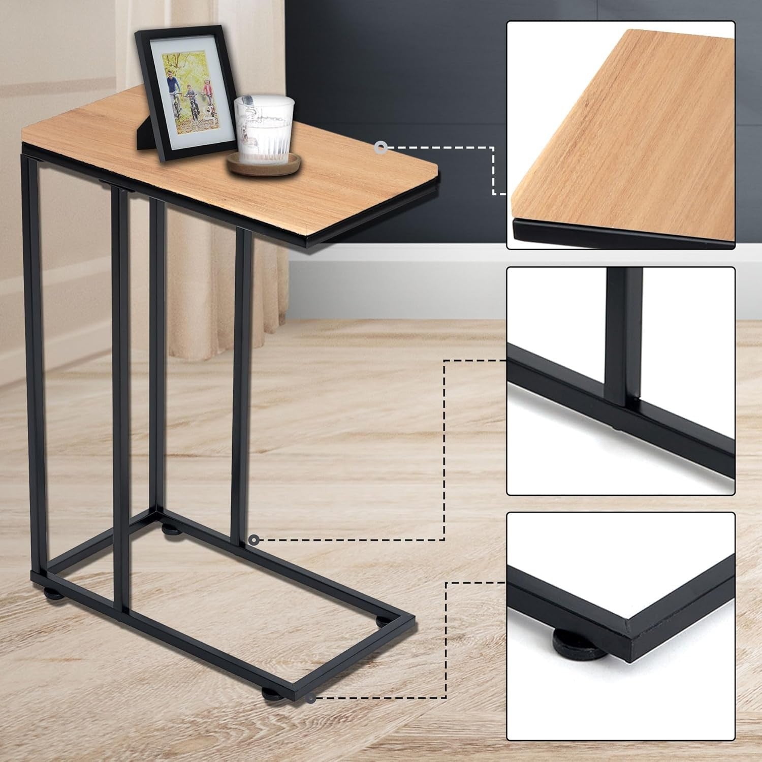 C Shaped Side Table Natural Wood | Sofa Bed Snack Coffee Laptop Stand