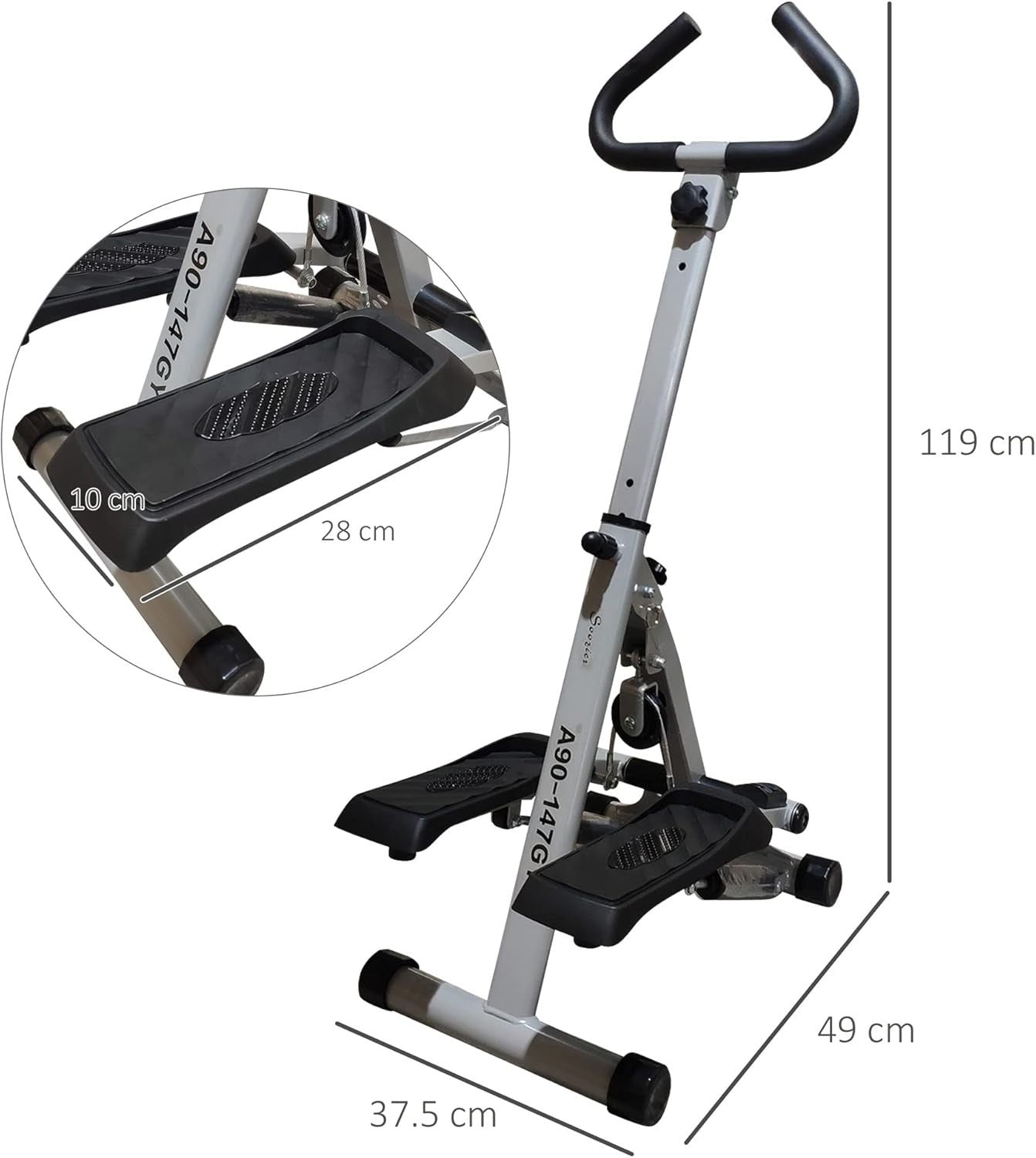 Stepper Machine w/ Handle & LCD Monitor for Home Fitness Aerobic Exercise Grey