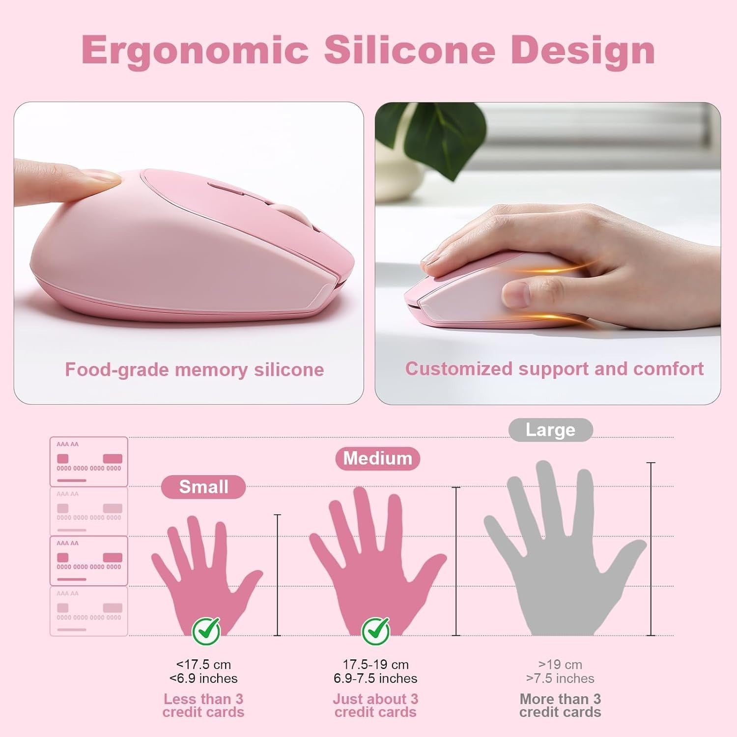 Silent Wireless Mouse 2.4GHz 1600 DPI Portable Cute Pink Laptop PC