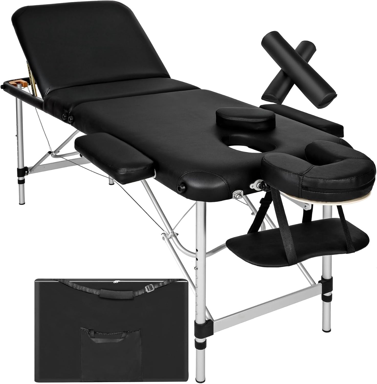 Portable Massage Table Foldable Height Adjustable Aluminium Bed + Bag Black