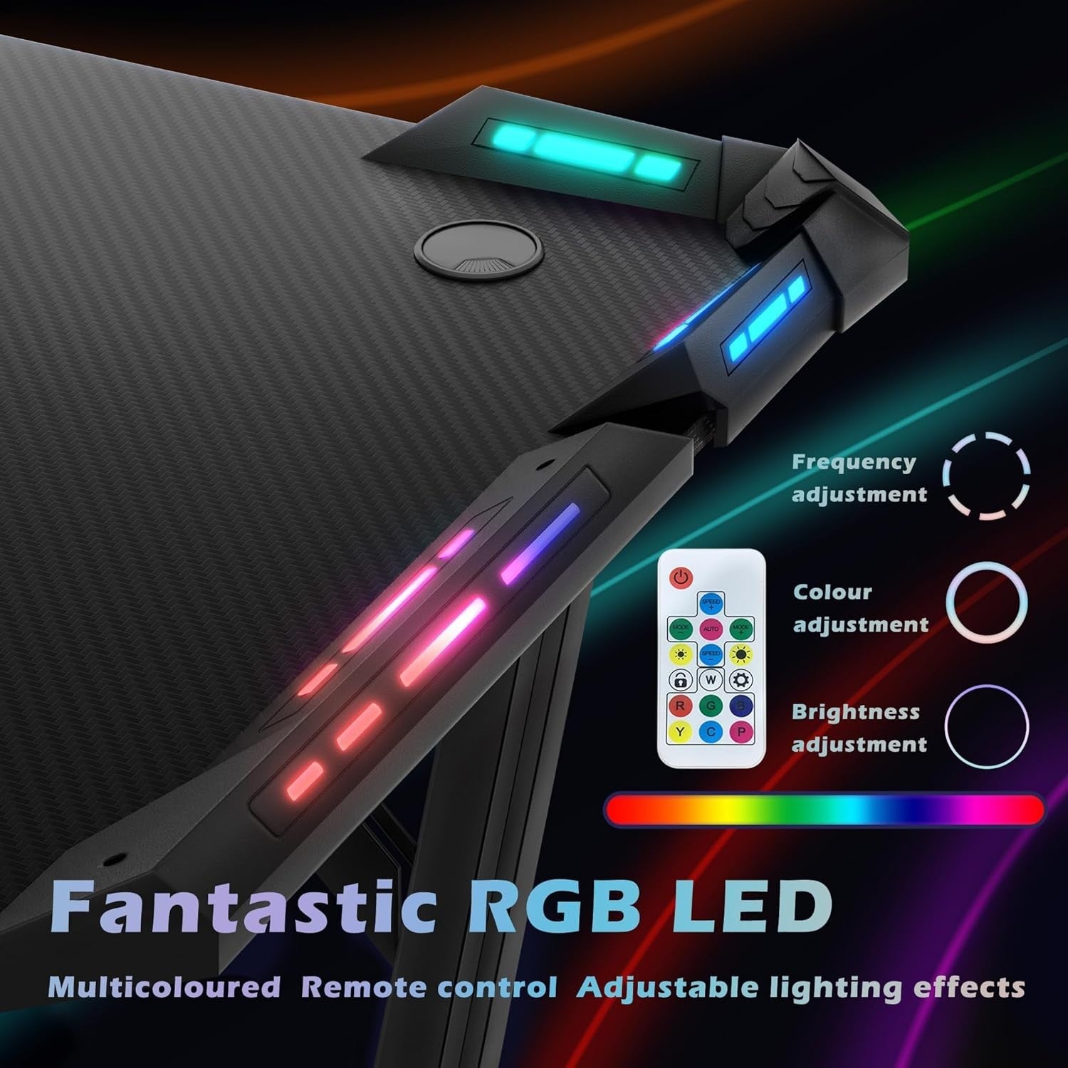 A-Frame Gaming Desk 140cm with RGB LED Lights & Steel Frame Black