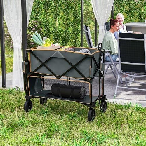 Collapsible Double-Decker Wagon Trolley 350L Heavy Duty Foldable Cart