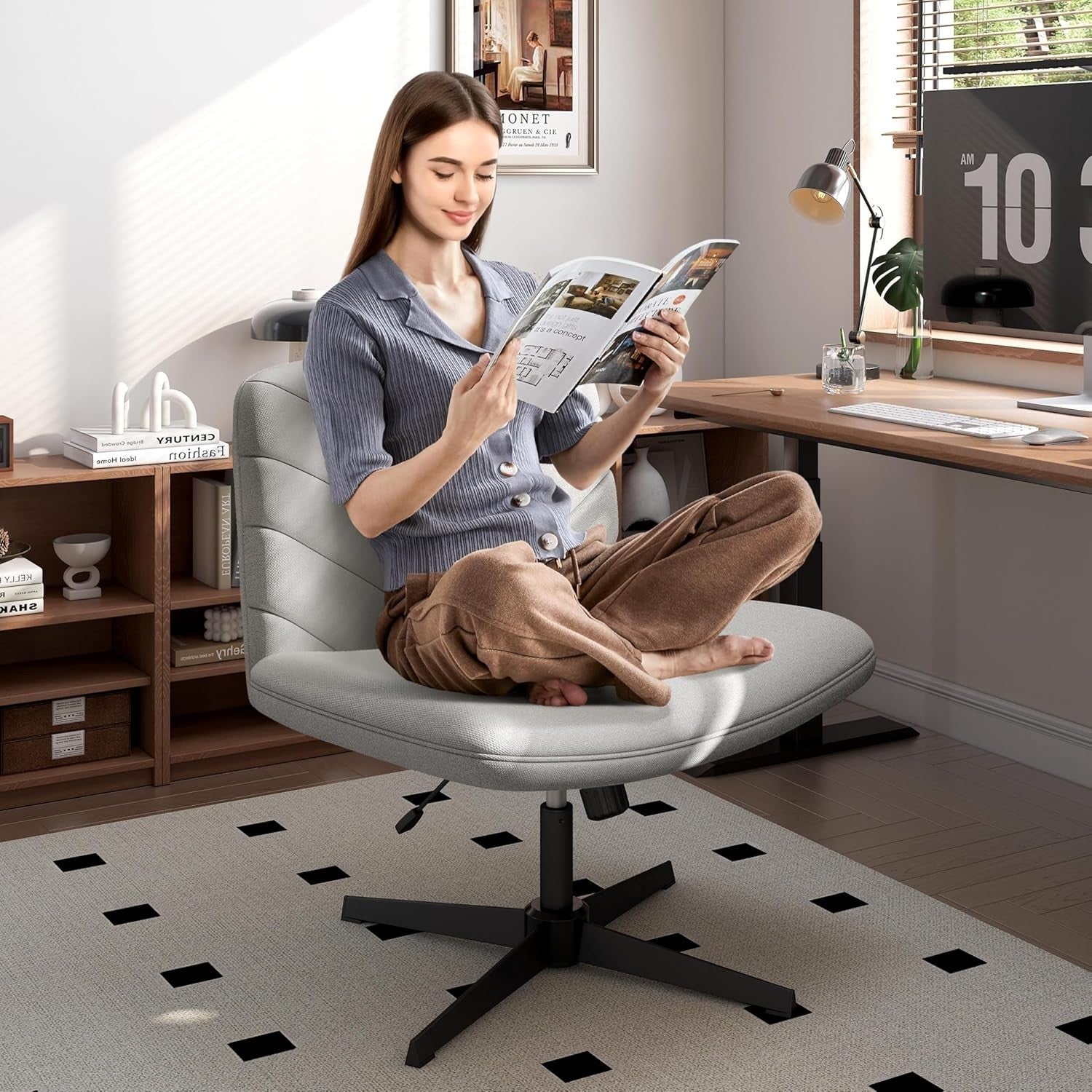 Adjustable Armless Office Chair Swivel Seat Ergonomic Home Desk Back Support