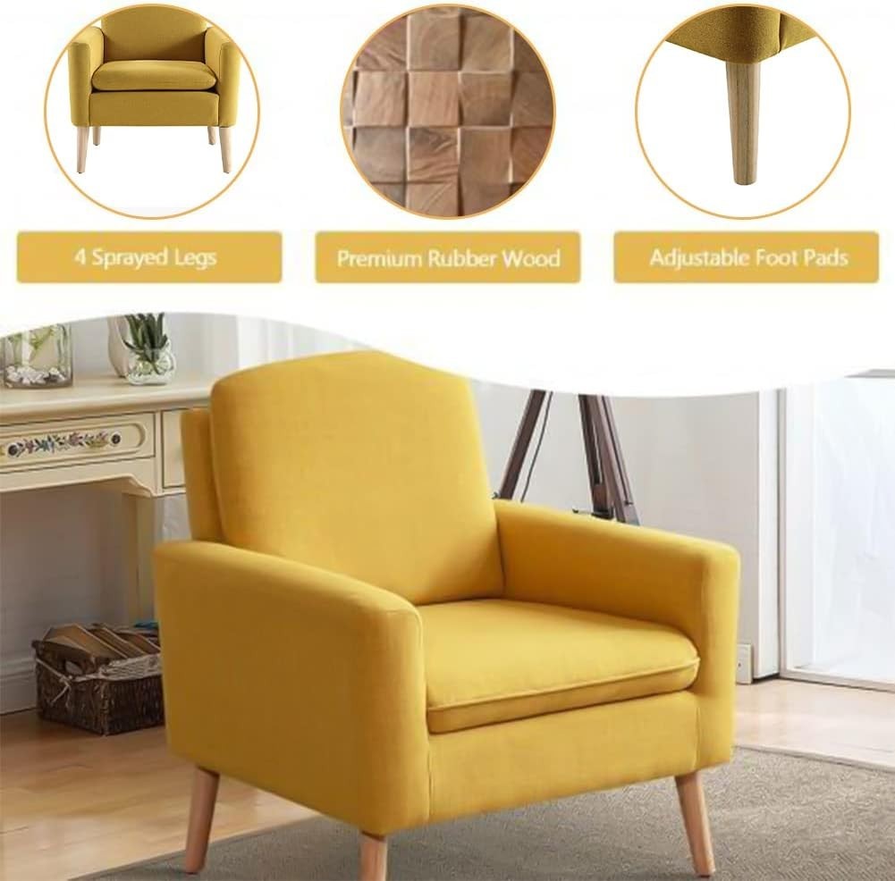 Comfy Linen Armchair for Living Room Bedroom Lounge Mustard Yellow