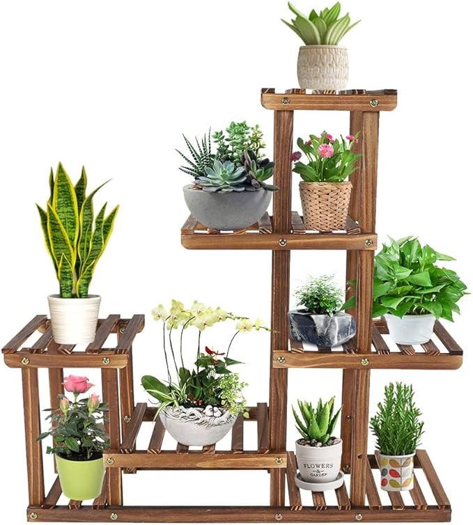 5 Tier Wooden Plant Stand Indoor Outdoor Multi Layer Flower Shelf Display Rack