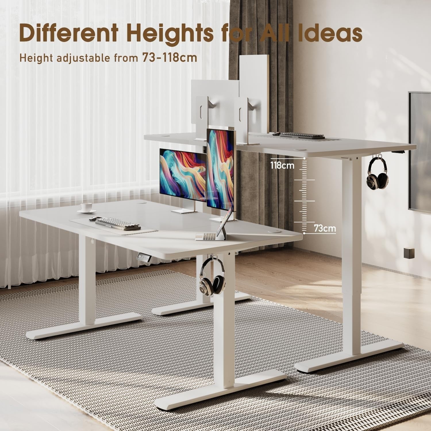 White Electric Standing Desk 160x70cm Adjustable Home Office Table