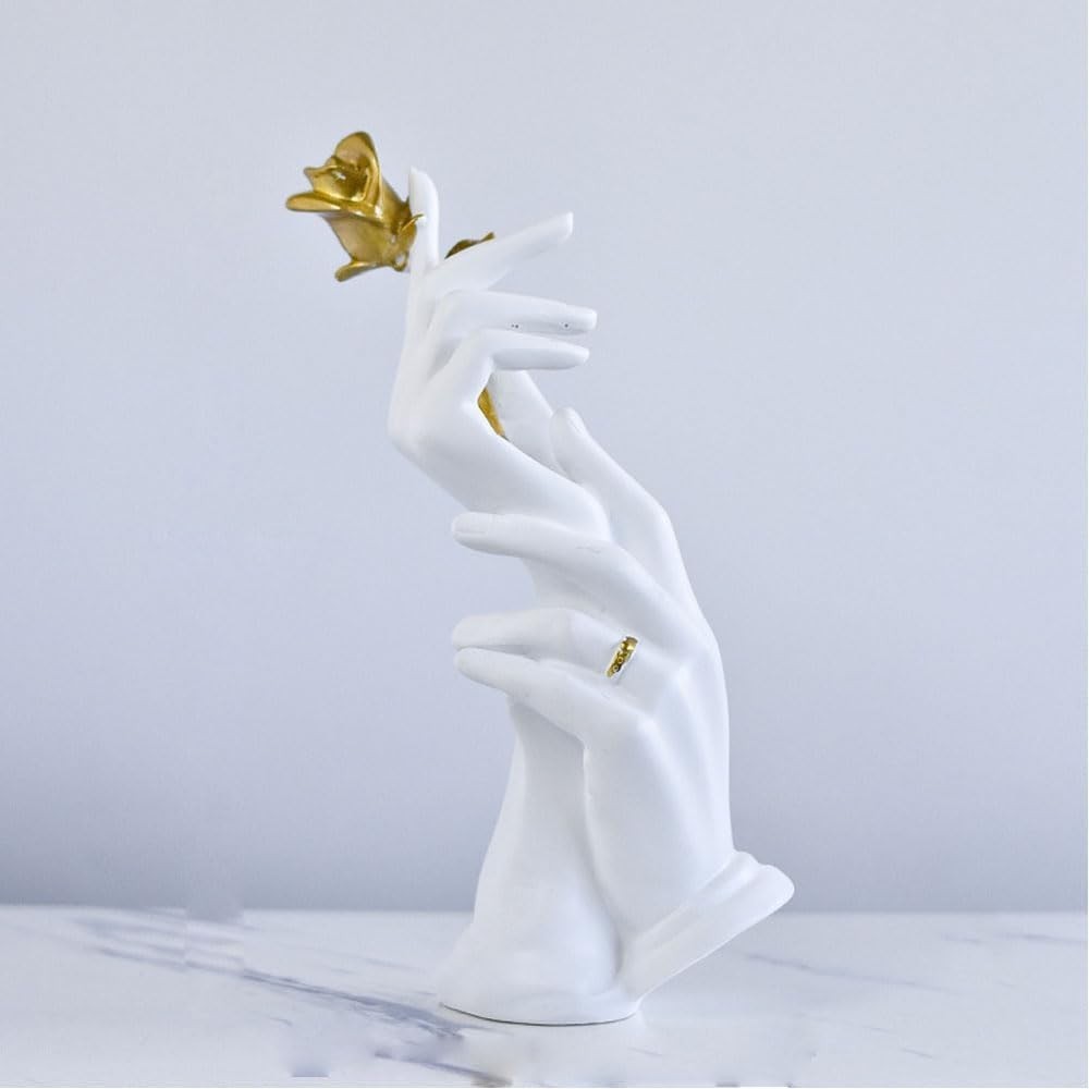 White Hand-in-Hand Sculpture • Romantic Resin Couple Ornament • Elegant