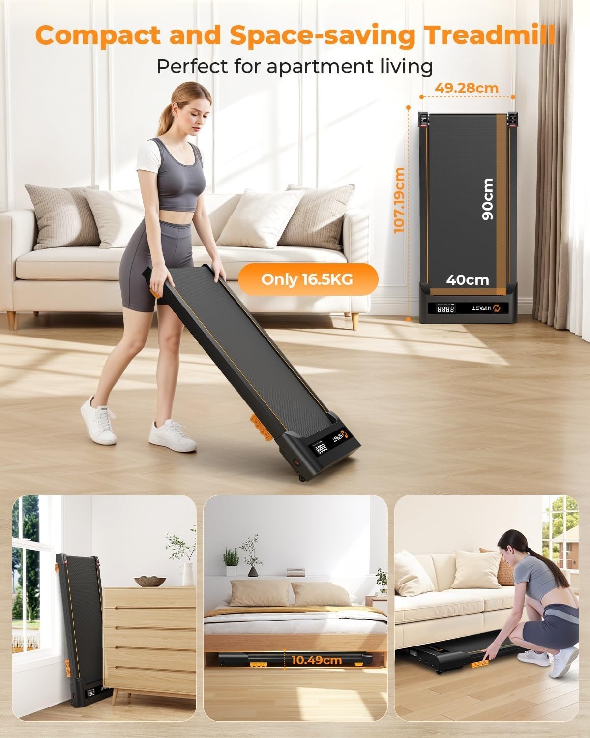 Under Desk Treadmill 3-in-1 Portable Walking Pad 2.5HP Quiet Motor