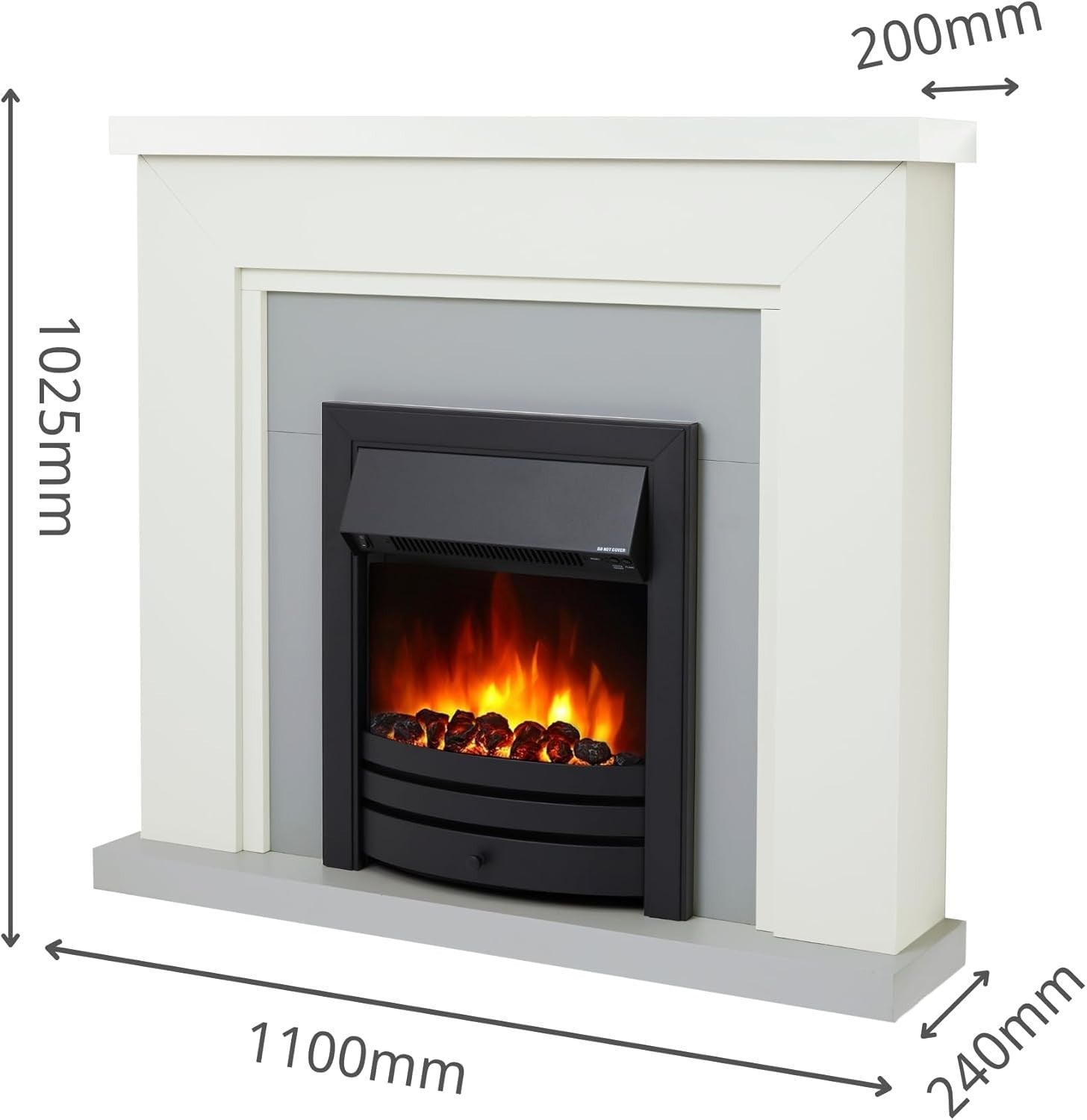 Electric Fireplace Suite 42" LED Fire Remote Grey Hearth White Mantel