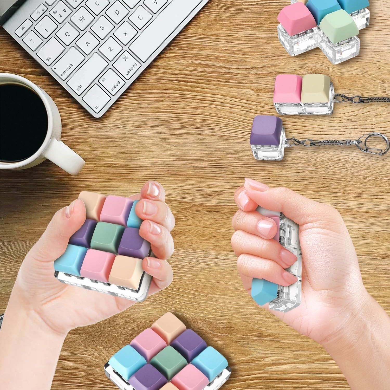 6PCS Keyboard Fidget Clicker Toy LED Keychain Stress Relief Adults Kids