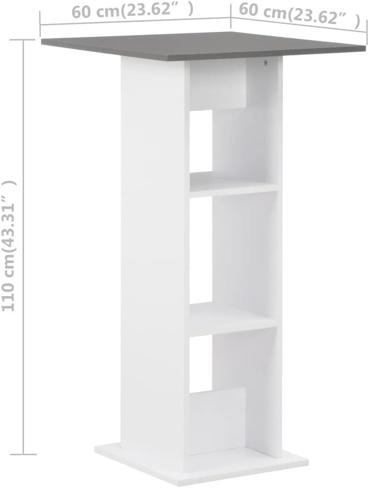 White Grey High Table with Shelves, Modern Breakfast Bar Pub Dining Table