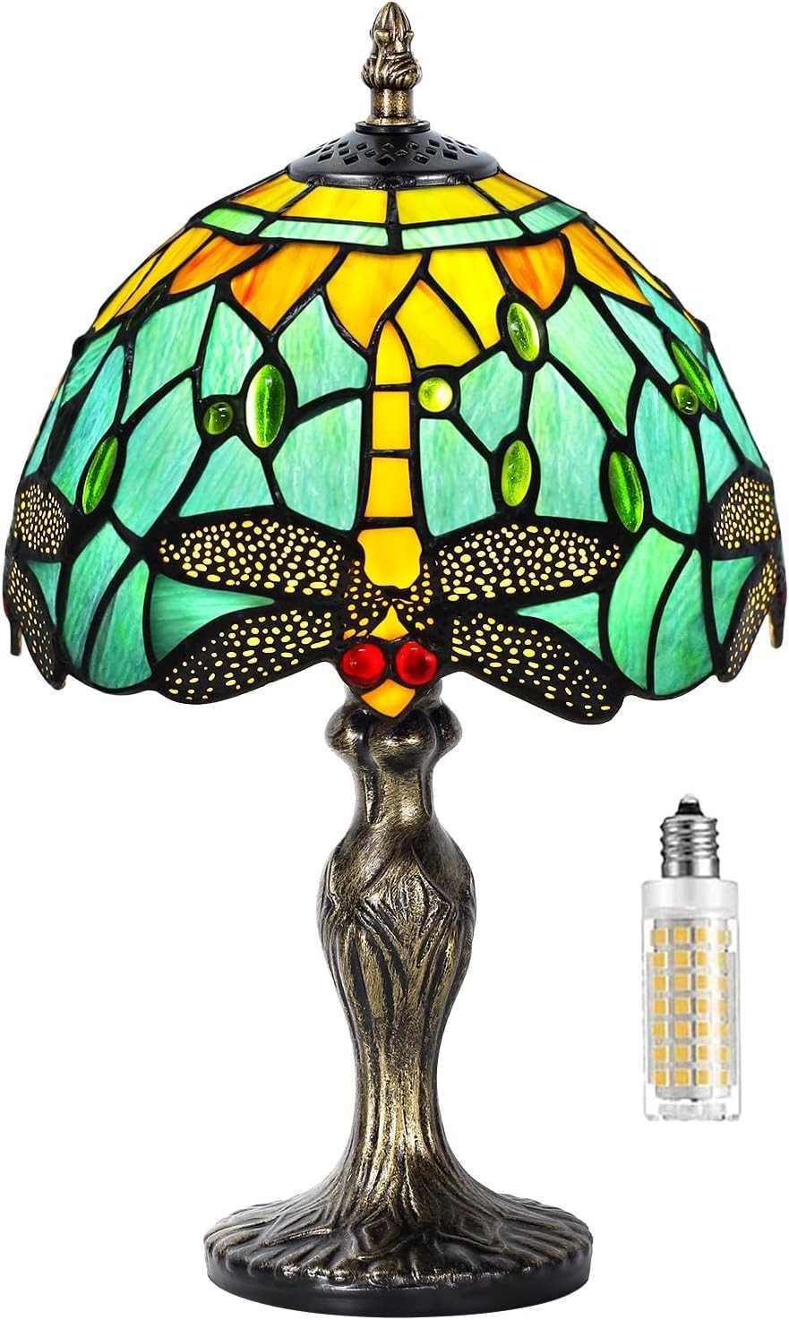 Stained Glass Dragonfly Table Lamp Handmade Desk Light Elegant Decor