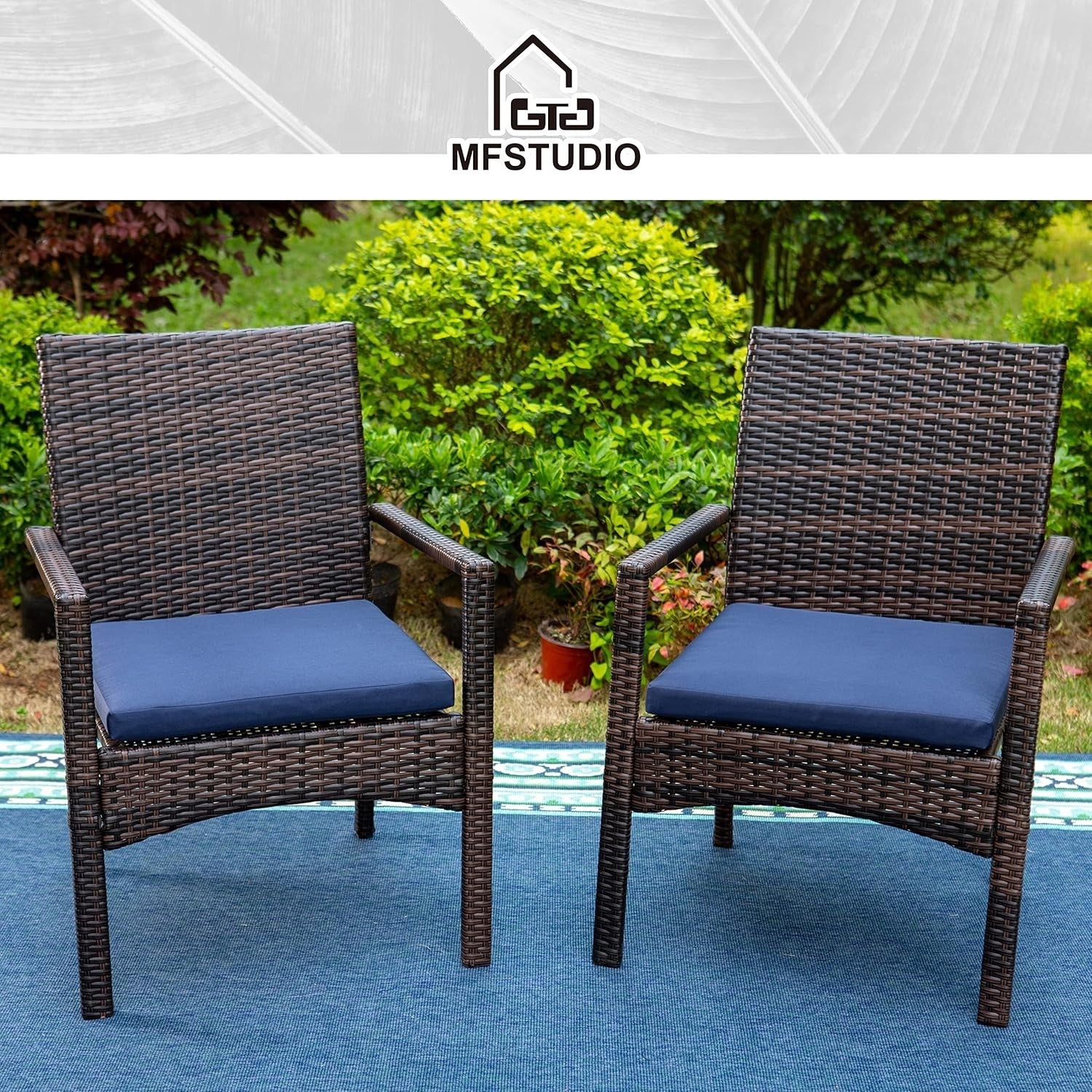 Outdoor Rattan Patio Chairs Set of 2 with Cushions Weatherproof Garden Seats
