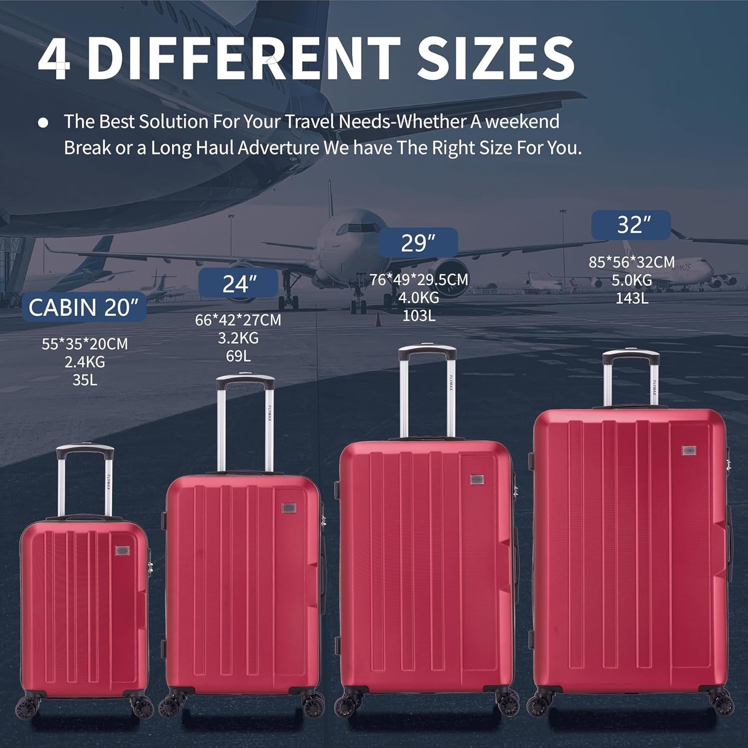 32 Inch XL Extra Large Check In Suitcase ABS Hard Shell 4 Wheel Spinner 138L