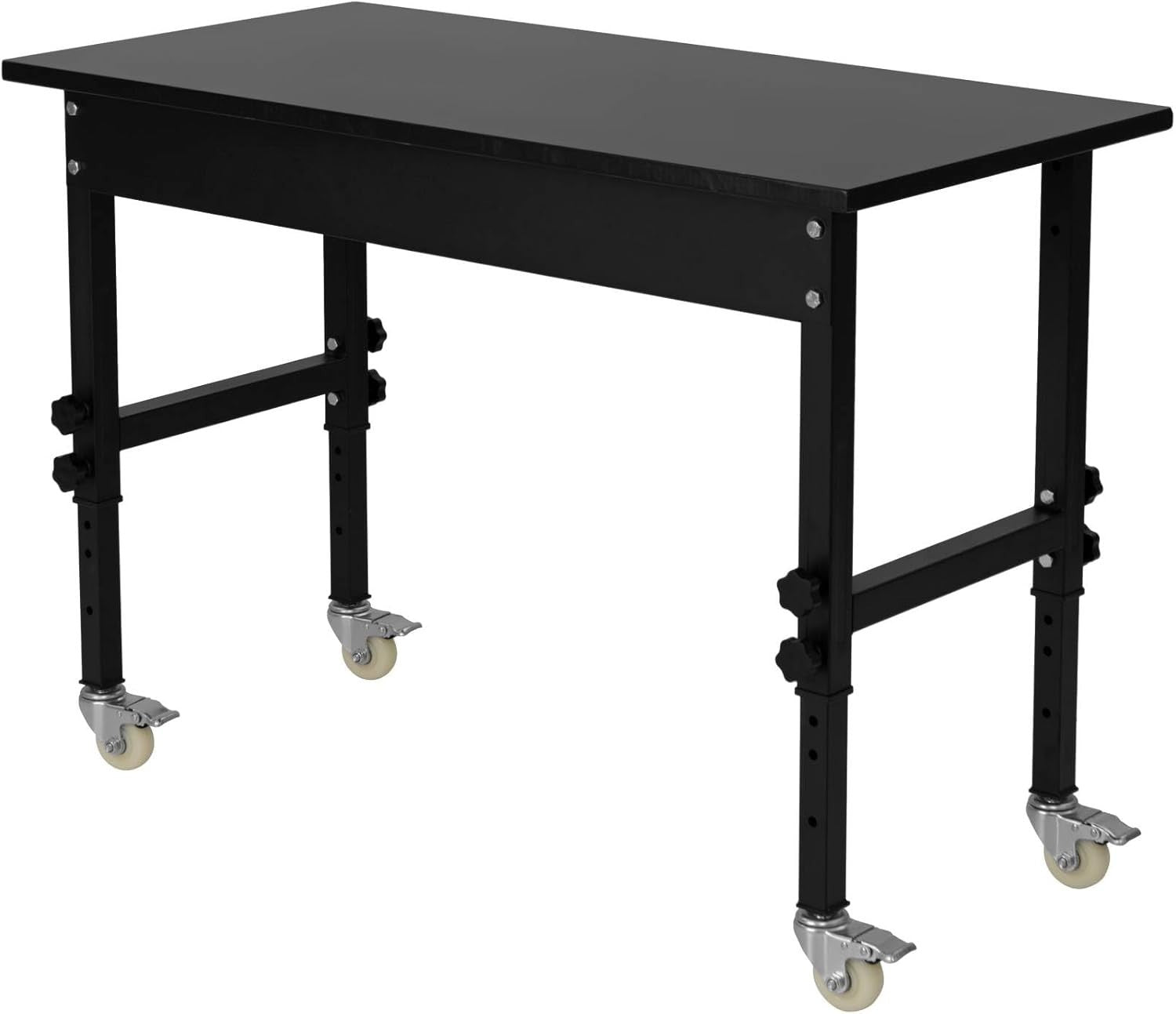 Height Adjustable Workbench 120x60cm 10-Level Rolling Table Bamboo Top