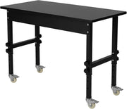 Height Adjustable Workbench 120x60cm 10-Level Rolling Table Bamboo Top