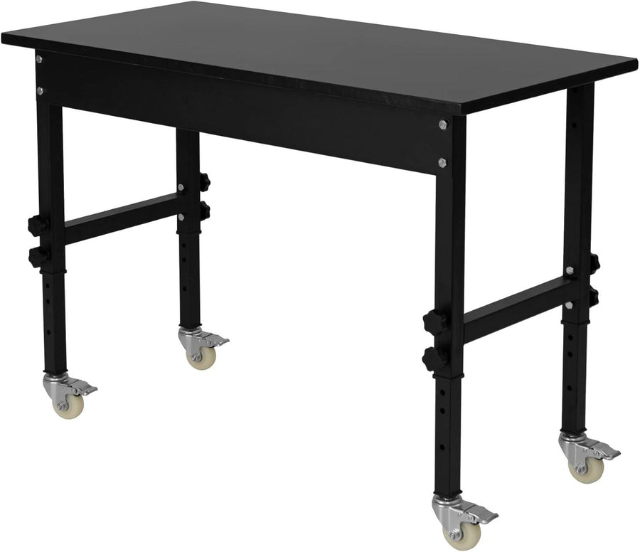 Height Adjustable Workbench 120x60cm 10-Level Rolling Table Bamboo Top