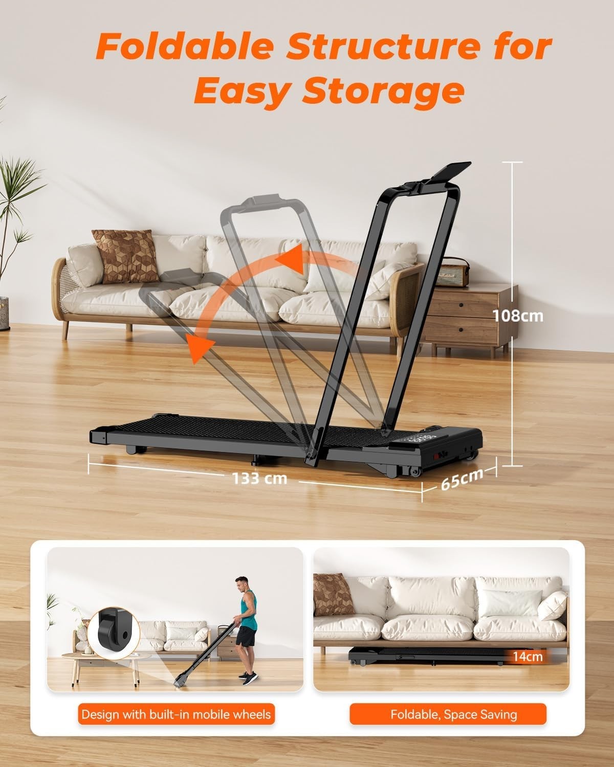 Foldable Under Desk Walking Pad 2.5HP App Control Quiet Treadmill 136kg Capacity