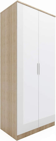 White Oak 2 Door Wardrobe Soft Close Metal Handles Removable Rod Shelves