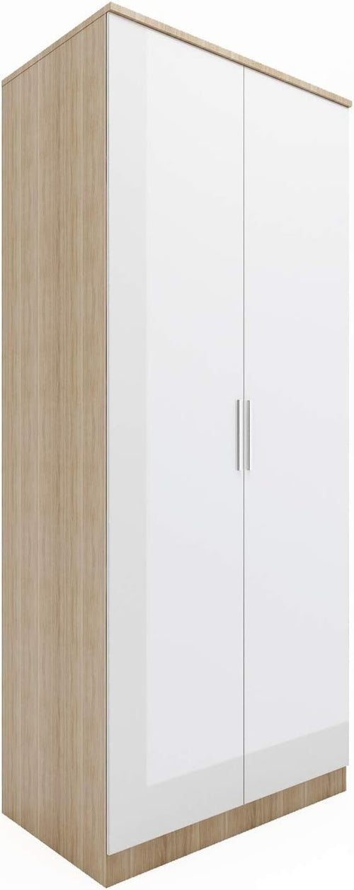 White Oak 2 Door Wardrobe Soft Close Metal Handles Removable Rod Shelves