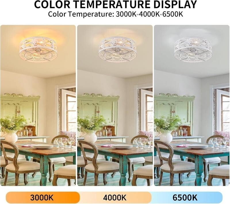 Flush Mount Ceiling Fan Light Remote App Control Quiet Indoor 6-Speed E27
