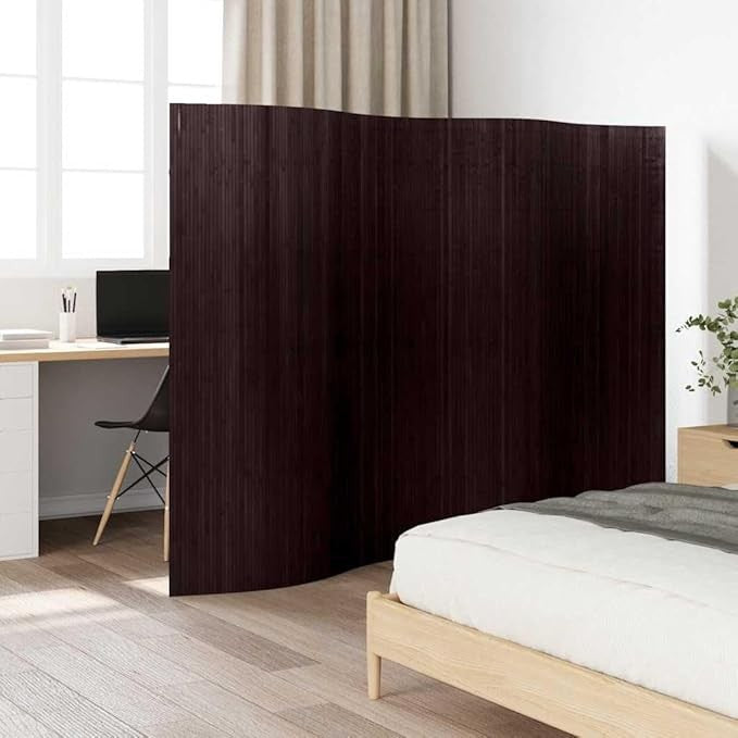 Dark Brown Bamboo Room Divider 250x165cm Roll-Up Privacy Screen Home Office