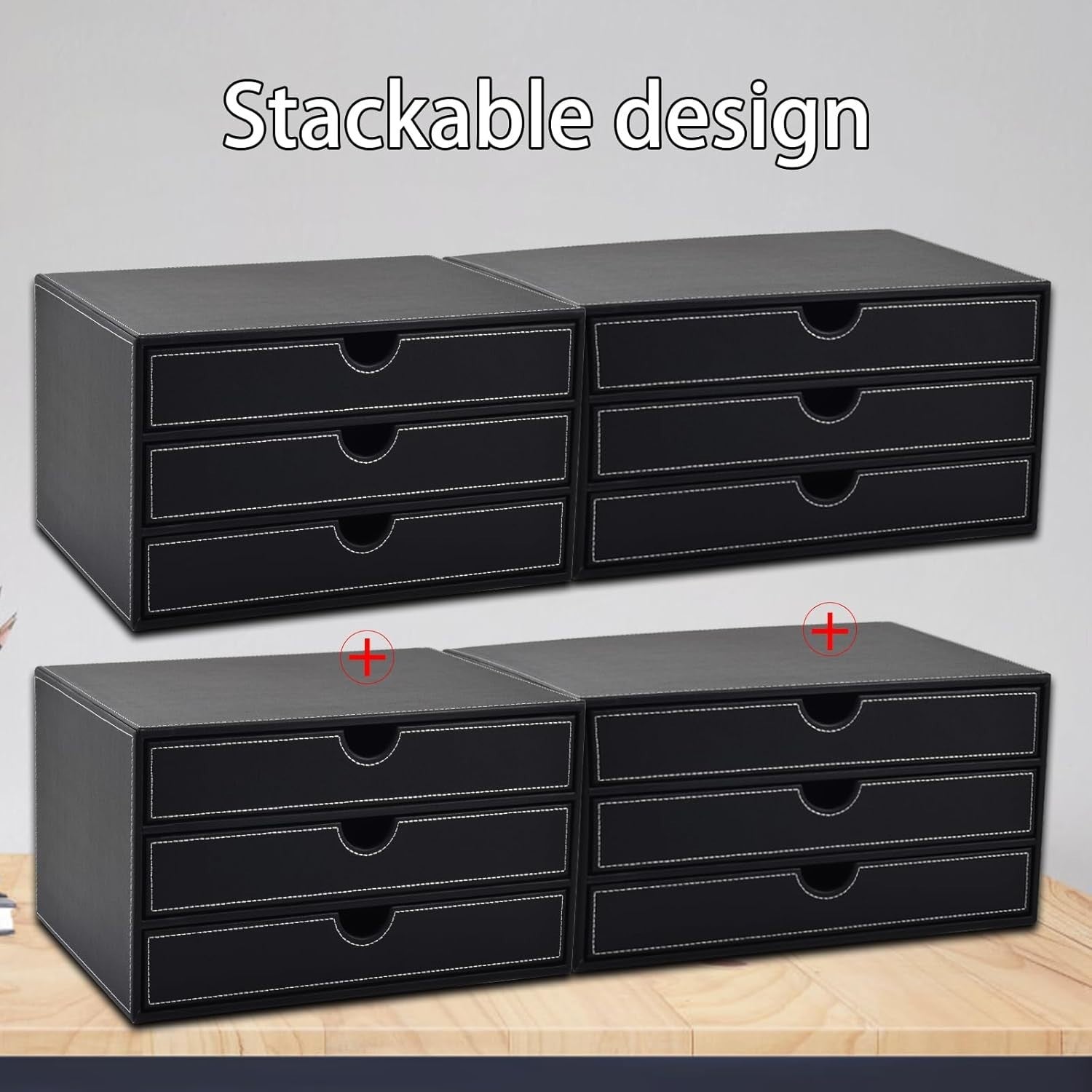 PU Leather Desk Organizer with 3 Drawers – Office & Home Storage Box