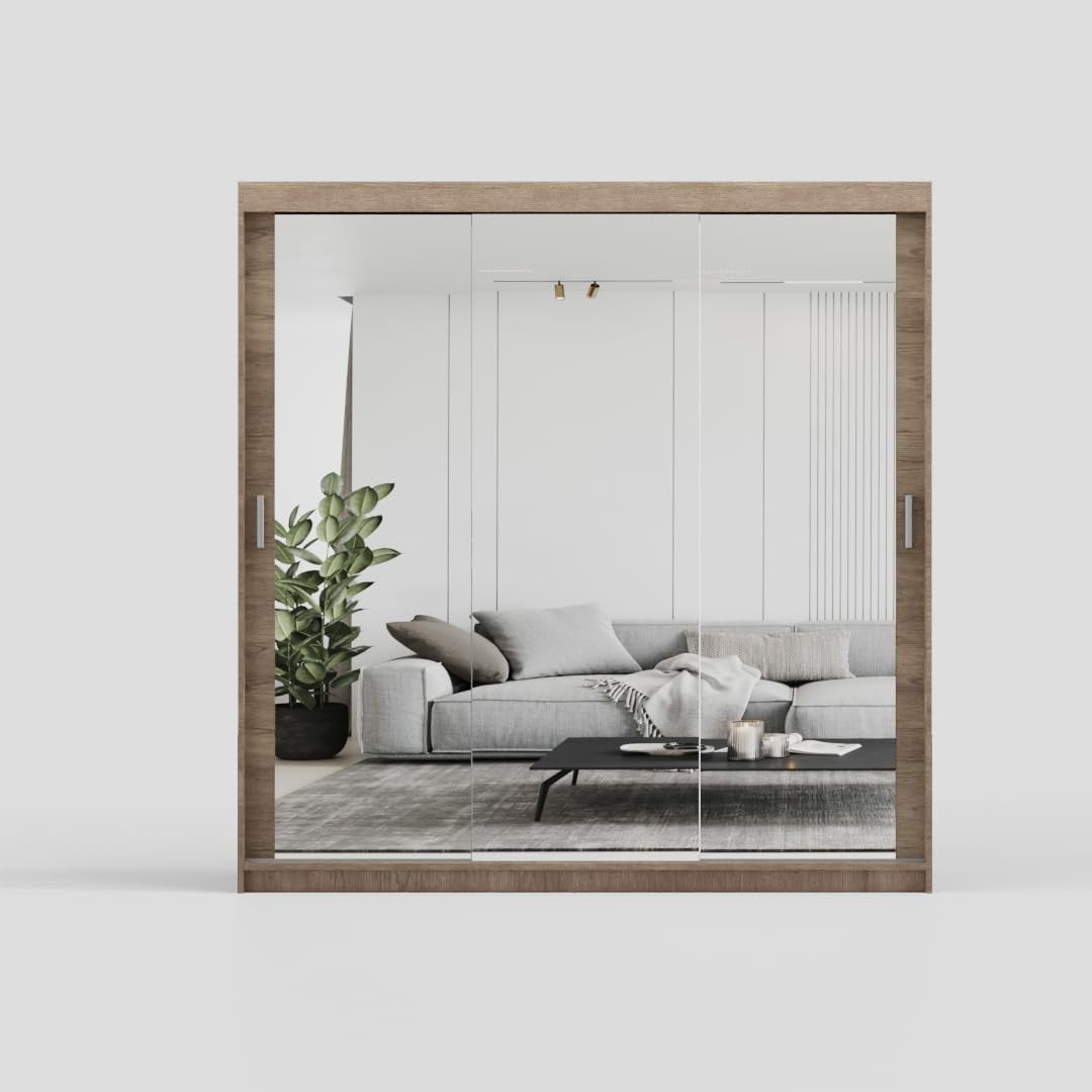 Sonoma Oak Sliding Mirror Wardrobe 200cm 4 Drawers Modern Storage