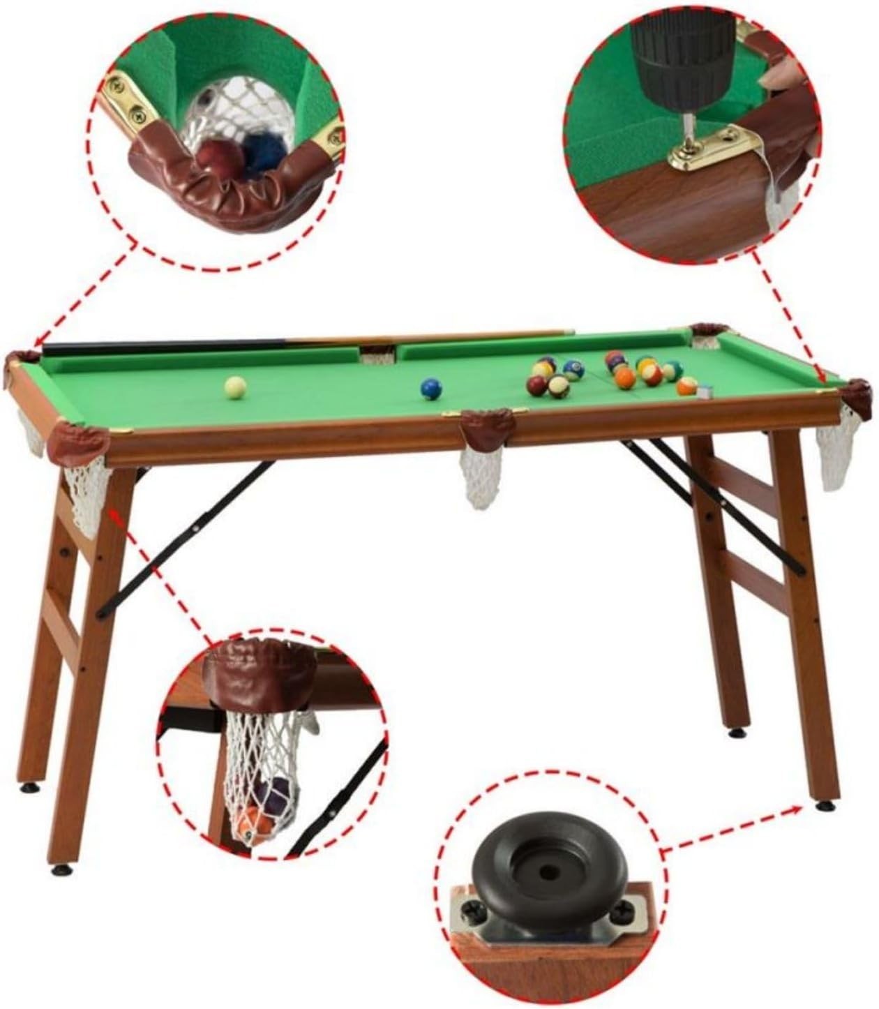 Foldaway Family Pool Table 4.5FT Space Saving Billiards Game Set