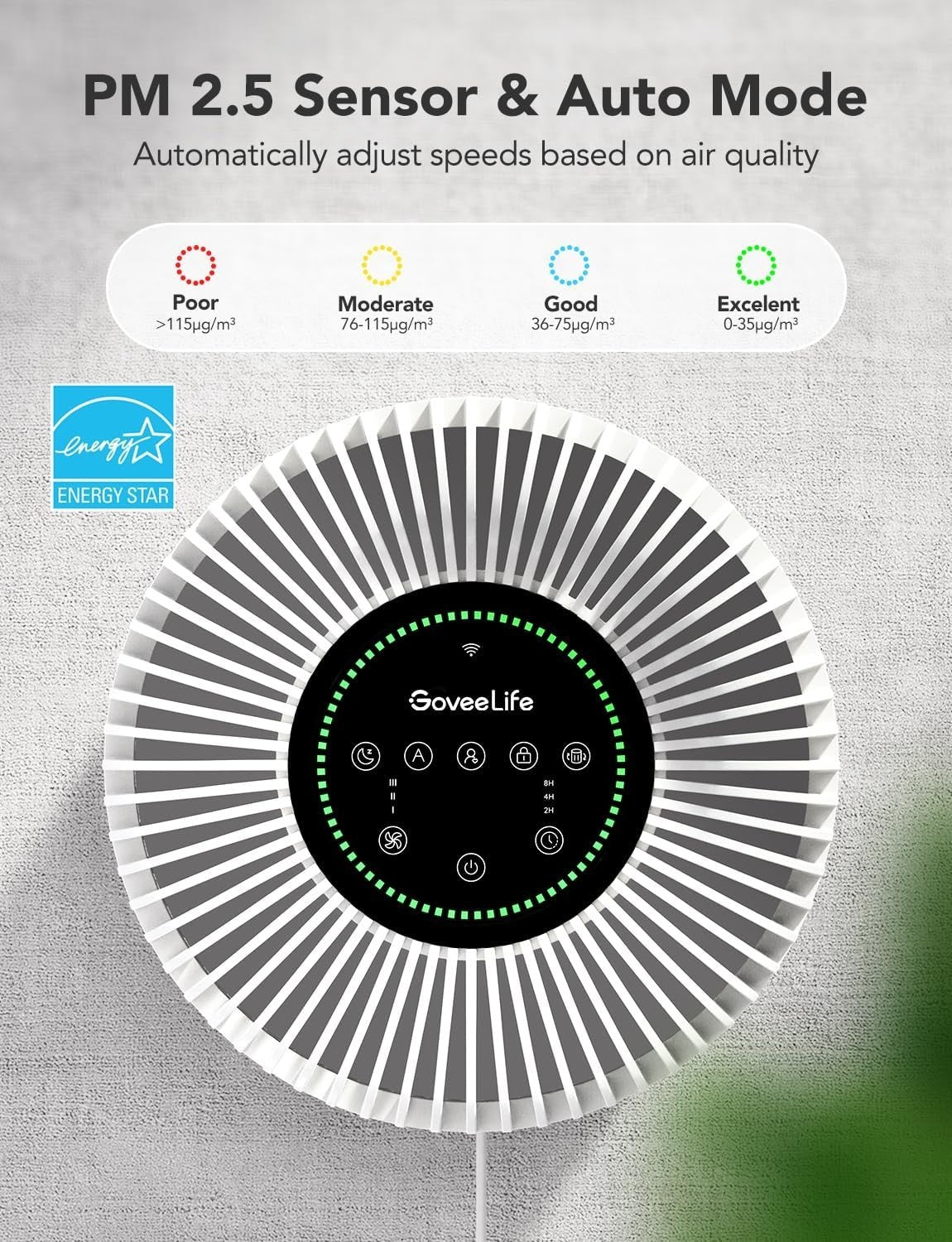Smart HEPA Air Purifier Large Room 1524 Sq Ft Quiet WiFi Auto