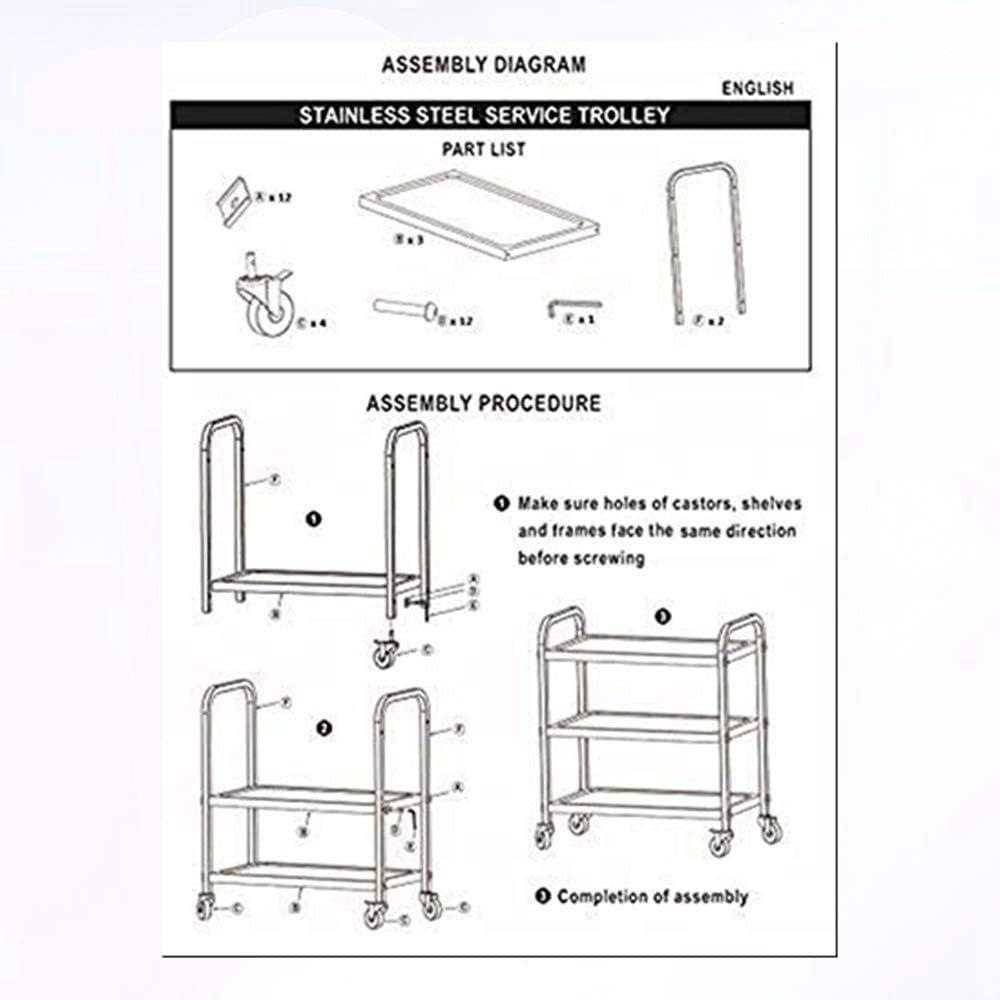 Large Stainless Steel 3 Tier Catering Trolley w/ Locking Wheels