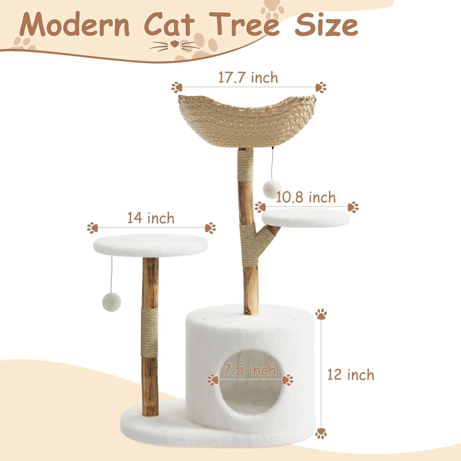 Large Cat Tree Tower 117cm With Basket Bed Condo Cave Scratching Post Indoor
